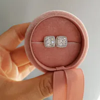 Luxury Female Simulated Diamond Earrings Fashion 925 Silver pink Yellow White Earrings Vintage Double Stud Earrings For Women