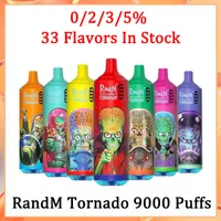 Auténico RANDM Tornado 9000 Puffs desechables con cigarrillos electrónicos Características de 18 ml Vape 0/2/3/5% Batería integrada recargable Asociado 33 sabores disponibles