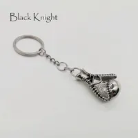 Keychains Black Knight Creative Baseball Glove Charm Mens Retro Silver Color Stainless Steel Key Ring BLKN0225-KC