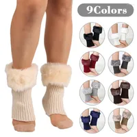 Women Socks Knitted Faux Fur Trim Boot Cuffs Toppers Winter Short Furry Plush Crochet Knitting