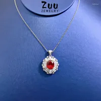 Chains 2023 Solid 925 Sterling Silver Oval 4CT Ruby White Gemstone Female Flower Pendant Necklace Boutique Jewelry Gifts