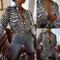 Women's Blouses Women's Stylish Shirt Long Sleeve Button Down Lapel Abstract Zebra Print Wild Trendy Tops Spring Daily Wear Clothing