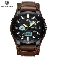 cwp Top Brand GOLDENHOUR Sport Leather Men Watch Relogio Hombre Automatic Waterproof Quartz Male Clock Army Military Wrist Watches217U