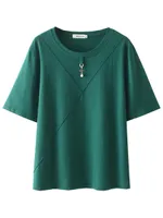 Damen T-Shirt Plus Size T-Shirt Sommer Tees Frauen Kleidung losen Baumwollmetallperlen Anhängerdekoration Kurzhülse Tops 230323