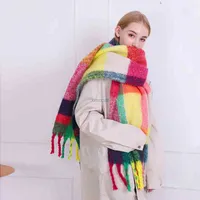 Scarves New Ac Imitation Cashmere Scarf Women Autumn and Winter Thickening Warmth Color Plaid Shawlmn7e