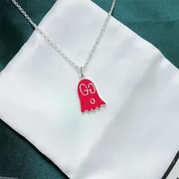 925 silver ghost Necklace hip hop drop glue enamel elf pendant red pink clavicle chain302A