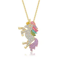 Color Pony Sweater Chain Europe and The United States -selling Diamonds Tianma Pendant Unicorn Necklace Cross-border Supply277D