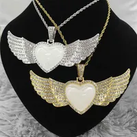 20Pcs Lot Factory Direct Custom Jewelry Sublimation Heart Shape Angel Wings Necklace For Promotion Gifts313k