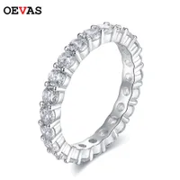 With Side Stones OEVAS 100% 925 Sterling Silver Sparkling 1 Row 3mm High Carbon Diamond Finger Rings For Women Top Quality Party Fine Jewelry 230322