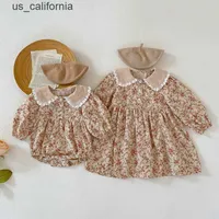 Girl's Dresses Korean Style Sister Clothes Kids Party Dress Baby Girls Rompers Floral Printing Long Sleeve Autumn Spring Girls Princess Dress W0323