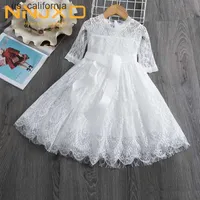 Girl's Dresses 3-8T Autumn Elegant Flower Lace Dress For Girl Princess Party Wedding Dress Ceremony Prom Gown First Communion Teen Girl Clothes W0323