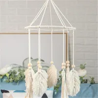 Decorative Figurines Objects & Bohemia Style Kids Room Wooden Bead Leaves Tassel Hanging Decoration Handmade Woven Macrame Wall Pendant Craf