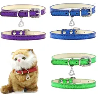 Dog Collars Pet Cat Collar Bling Love Heart Crystal Pendants Necklace Safety Soft Leather Kitten Puppy Neck Strap Jewelry Accessories