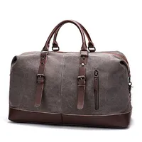 Men's Bag Weekender Canvas Duffel PU Tote Leather Travel Overnight Carry-on Hptdk237f