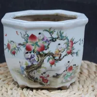 Imitation of the Republic of China Pastel Nine Zi Climbing Peach Pattern Octagon Flower Pot Jingdezhen Antique Porcelain Iris Bons215P