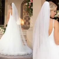 Pearls Ivory Long Bridal Veils with Comb One Layer Cathedral Wedding Veil White Bride Accessories Velos de Noiva X0726259O