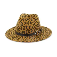 2019 new Unisex Leopard Print Wide Brim Wool Felt Fedora Hats Men Women Trilby Vintage Chapeau Fashion Warm Sun Panama Cap2647