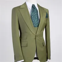 Men's Suits Green Men Jackets Blazer For Wedding Groom Tuxedos Set Custom Made Vintage Piece Costume Homme