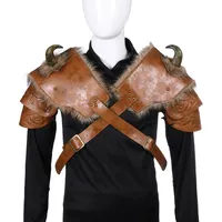 Adult PU Leather Coaplay Medieval Retro Knight Warrior Viking Armor Shoulder Show Party Game Props269H
