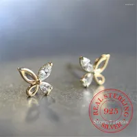 Stud Earrings 925 Sterling Silver Crystal Hollow Butterfly For Women Kids Female Pendientes Mujer Moda