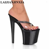 Slippers 20 Cm Ultra High Heels Sexy Transparent Crystal Shoes 8 Inch Banquet Plus Size Women's Rhinestone