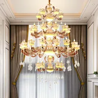 Żyrandole europejski stopień cynkowy LED oświetlenie żyrandol K9 Crystal luksusowy dupleks apartament willa duża lampka wisząca El Hall