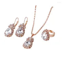 Necklace Earrings Set MIQIAO Gold Plated Drop Stone Crystal Big Luxury Zircon Ear Hook Piercing Earring Collar Ring For Women