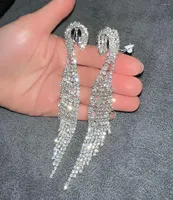 Dangle Earrings Clear Rhinestone Crystal Boho Tassel Long Sparkle For Women Girls Clip On Earring Non Pierced Prom Jewelry