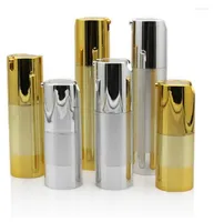 Storage Bottles 15ml 30ml 50ml Gold silver Empty Cosmetic Airless Bottle Portable Refillable Pump Dispenser For Travel Lotion