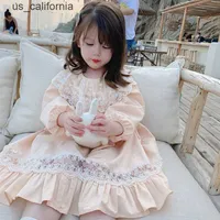 Girl's Dresses Dress Full Sleeve Solid Peter Pan Collar Lace Knee Length Cotton Casual New Fashion Sweet Spring Autumn Kids Fit for Girls W0323