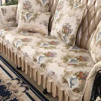 Retro Chenille Lace Sofa Cover 1 2 3 Seater Floral Leather Couch Slipcover Protector Armrest Chair Cover Anti-slip European 201221226W