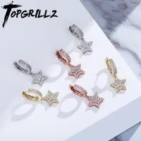 Stud Earrings TOPGRILLZ Minimalist Five-pointed Star Cube Zirconia Hip Hop Fashion Jewelry