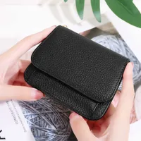 Wallets Trapezoid Genuine First Layer Cow Leather Mini Hasp Coin Bag Lady Purse Girl Small Back Zipper Card Pocket Key Ring Style Wallet Y2303