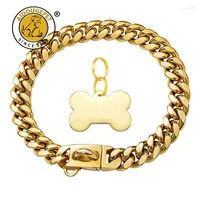 Dog Collars Gold Collar Stainless Steel Cuban Link Chain With Bone Tag Metal Pet Necklace For Small Medium Large Product