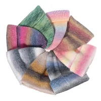 Berets Unisex Hat Tie Dye Print Thicken Woolen Yarn Rainbow Striped Warm Knitted Beanie Fashion Accessories For Autumn And Winter