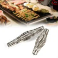 Tools 1pc Stainless Steel BBQ Pit Grill Handle Spring Wood Furnace Stove Smoker Elasticity Roll Barbecue Accessories