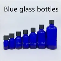 Storage Bottles 5ml 10ml 15ml 20ml 30ML 50ml 100ml Blue Glass Bottle For Essential Oil With Black Screw Cap Perfume