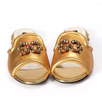 Slippers Designer Luxury Gold Flat Sandals Shoes For Women 2023 Brand Woman Summer Fashion Slip On Plus Size 44