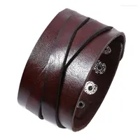 Charm Bracelets Wide Wrap Layer Bangle Brown Genuine Leather Material Punk Men Bracelet Jewelry Geometric Cuff Pulsera Hombre