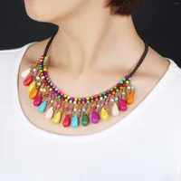 Choker Drop Colorful Turquoise Tassel Necklace For Women Fashion Bohemian Handmade Wax Rope Woven Beach Collares Neck Jewelry