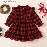 Girl's Dresses Toddler Baby Girls Christmas Dress for New Year 2023 Plaid Ruffles Tutu Party Dress Cute Xmas Costumes Children Clothes W0323