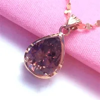 Chains 585 Purple Gold Water Drop Ruby Pendant Fashion Simple Charm 14K Rose Necklace Classic Dinner Party Women Jewelry