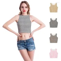 Women's Tanks Houndstooth Fashion Women Vest Black And White Plaid Print Sexy Female Tank Top Home Casual Street Sleeveless Leaky Waist