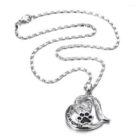 Pendant Necklaces Hollow Pet Print Cute Animal Dog Cat Memorial Jewelry Lover Puppy Heart Charm Black Enamel Necklace Girls