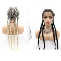 Synthetic Wigs Melody 30 Inch Cornrow Braided Heat Resistan Lace Front Wig For Black Women Cosplay Blonde Glueless Box Braid287y