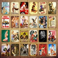 Vintage Retro Sexy Lady Pin Up Girl Painting Tin Signs Metal Poster Wall Sticker Bar Coffee House Club Home Decor YI-076333M