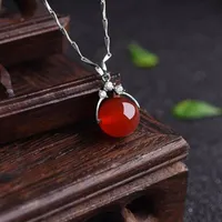 Muxiyuan Red Onyx Pendant Transit Pearl Jade Pendant S925 Silver Inlay Benming Gift Silver Necklace297d