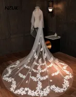 Bridal Veils NZUK Long Lace Edge Flower Luxurious Applique Cathedral Wedding Veil With Comb 3Meters 2023 White Velo De Novia