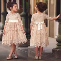 Girl's Dresses Girl Party Dress Kids Lace Flower Autumn Half-sleeve Casual Clothes Elegant Evening Party Princess Dresses For 3 6 8 Yrs Girls W0323