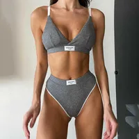 2023 Custom Fashion Woman Sports Bra and Contrast Letter Embroidery Sexy Bikini Women Underwear Sets Brief Sets